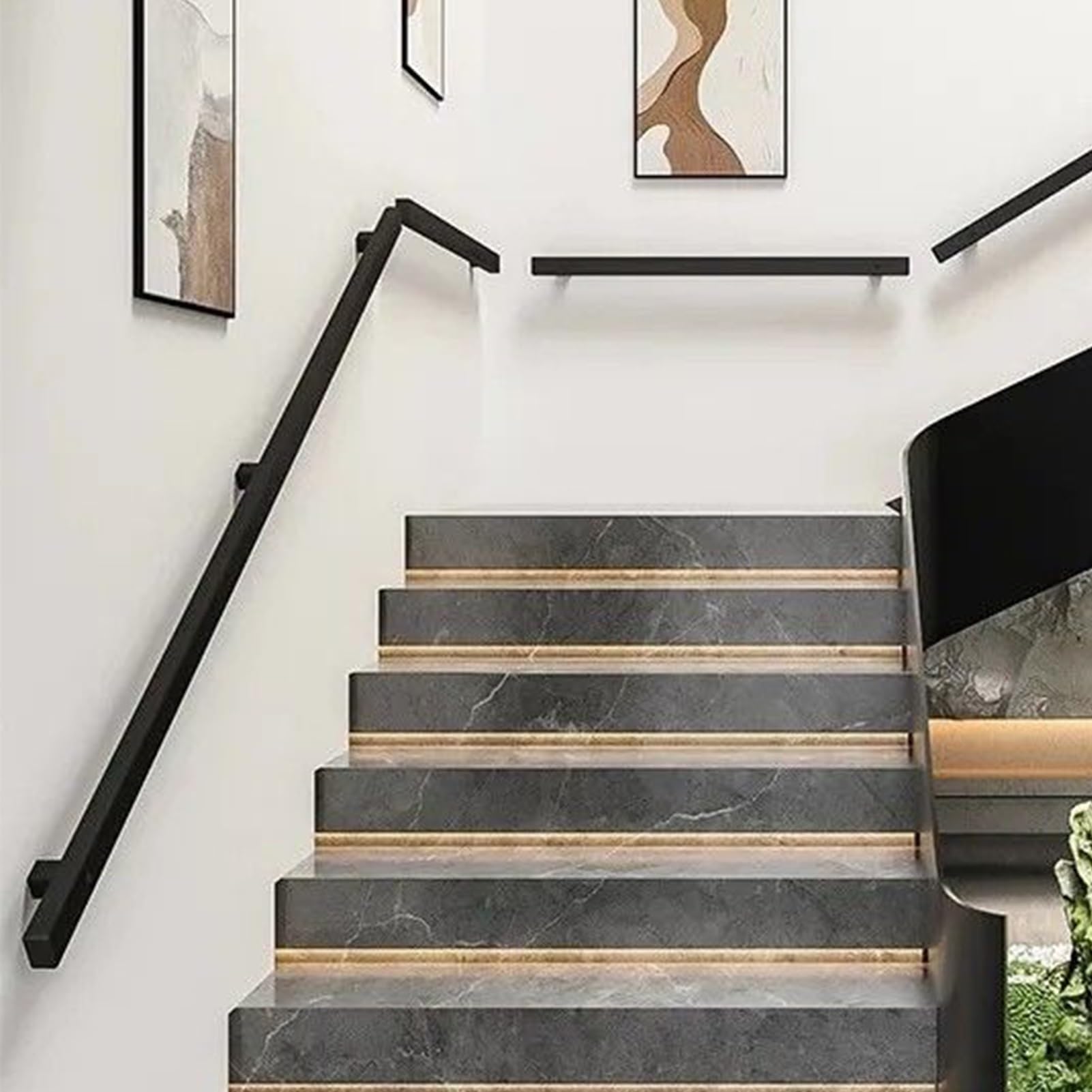 Staircase Handrail with Brackets and Screws, 3ft 4ft 7ft 8ft 12ft 10ft 15ft 16ft Metal Wrought Iron Hand Rails for Indoor Stairs, Wall Mount Stair Railing Non-Slip Grab Bar(11ft/330cm)