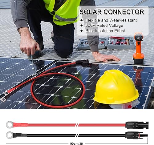 Miniatura 4 de iGreely Cable de calibre 10, cable solar a junta tórica, kit de adaptador de panel solar, conector de cable para controlador de carga solar,