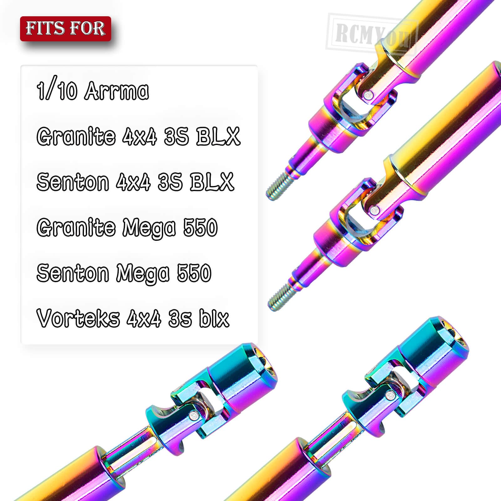 RCMYou RC Drive Shaft Axles Upgrades Part for 1/10 Granite/Senton 4x4 3S Blx Mega 550/Vorteks 3s blx,Front Rear Driveshaft CVD with Hex,Colorful