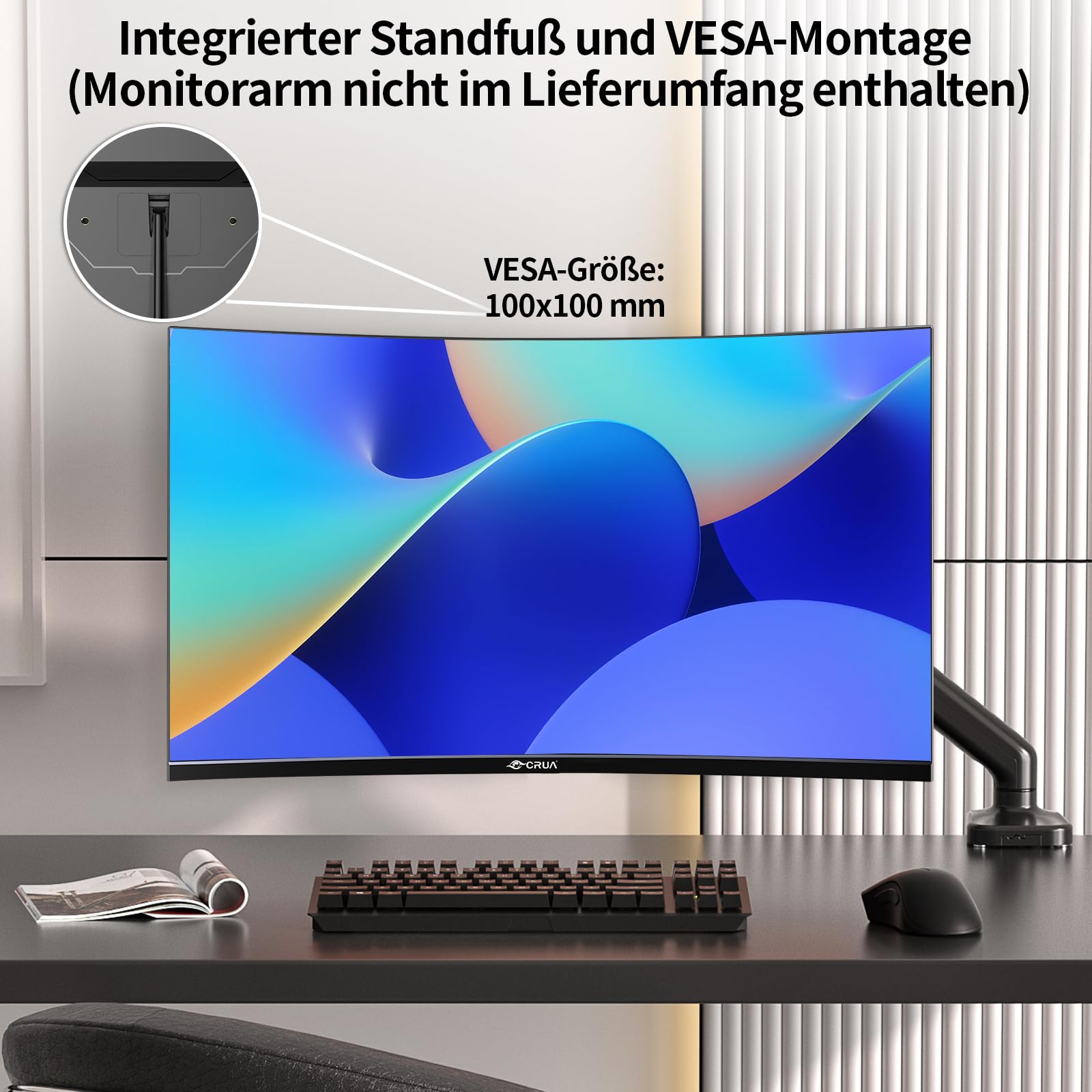 CRUA 32" 4K 60Hz UltraWide 3000R Curved 4K UHD Monitor - Immersive Gaming Experience with Refresh Rate, VA Panel, and Adptsync Premium | HDR10 | 100% sRGB | 3840x2160