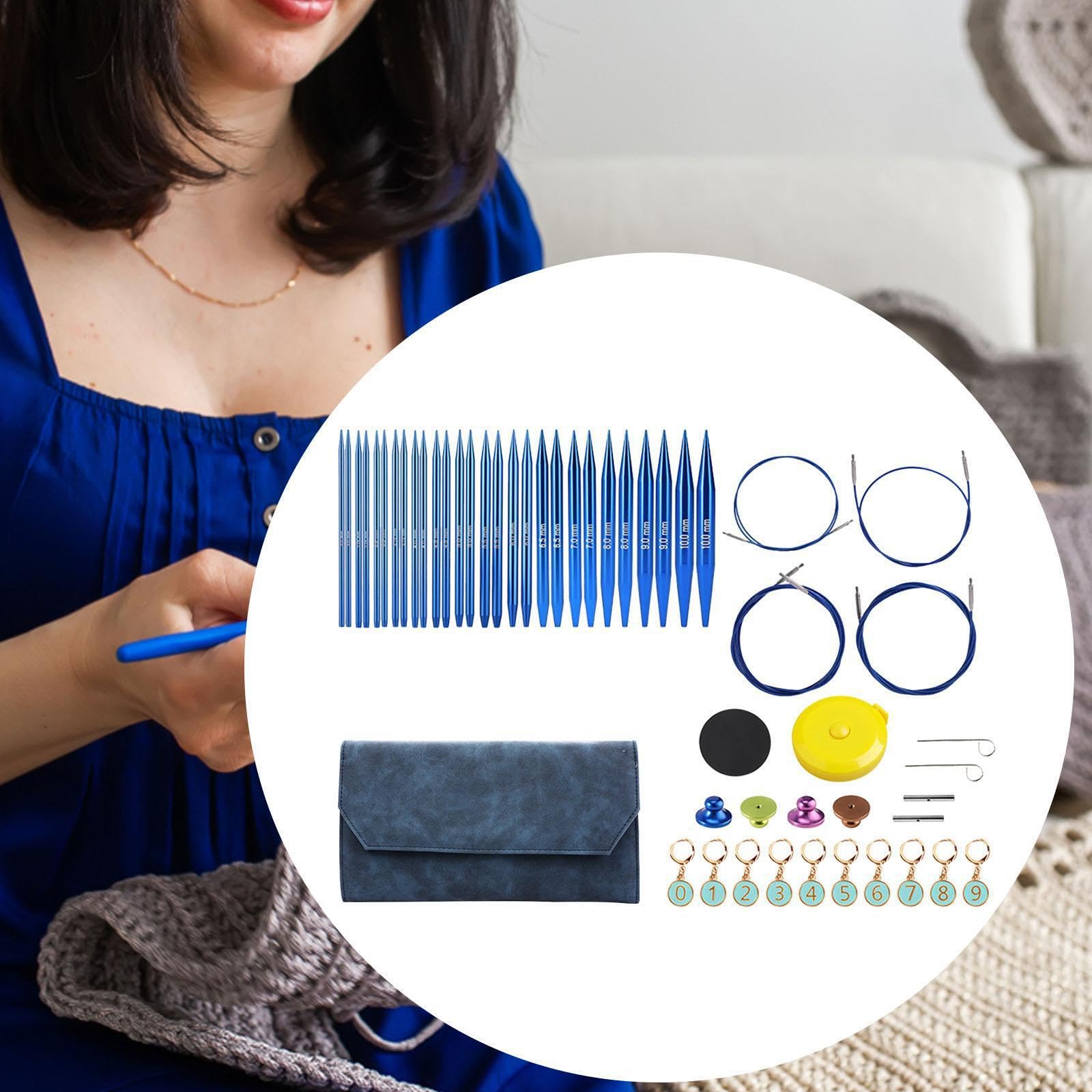 TUXCAXI Juego de agujas circulares intercambiables de aluminio premium para manualidades. El juego de agujas está hecho de aluminio tejido de bambú, Azul