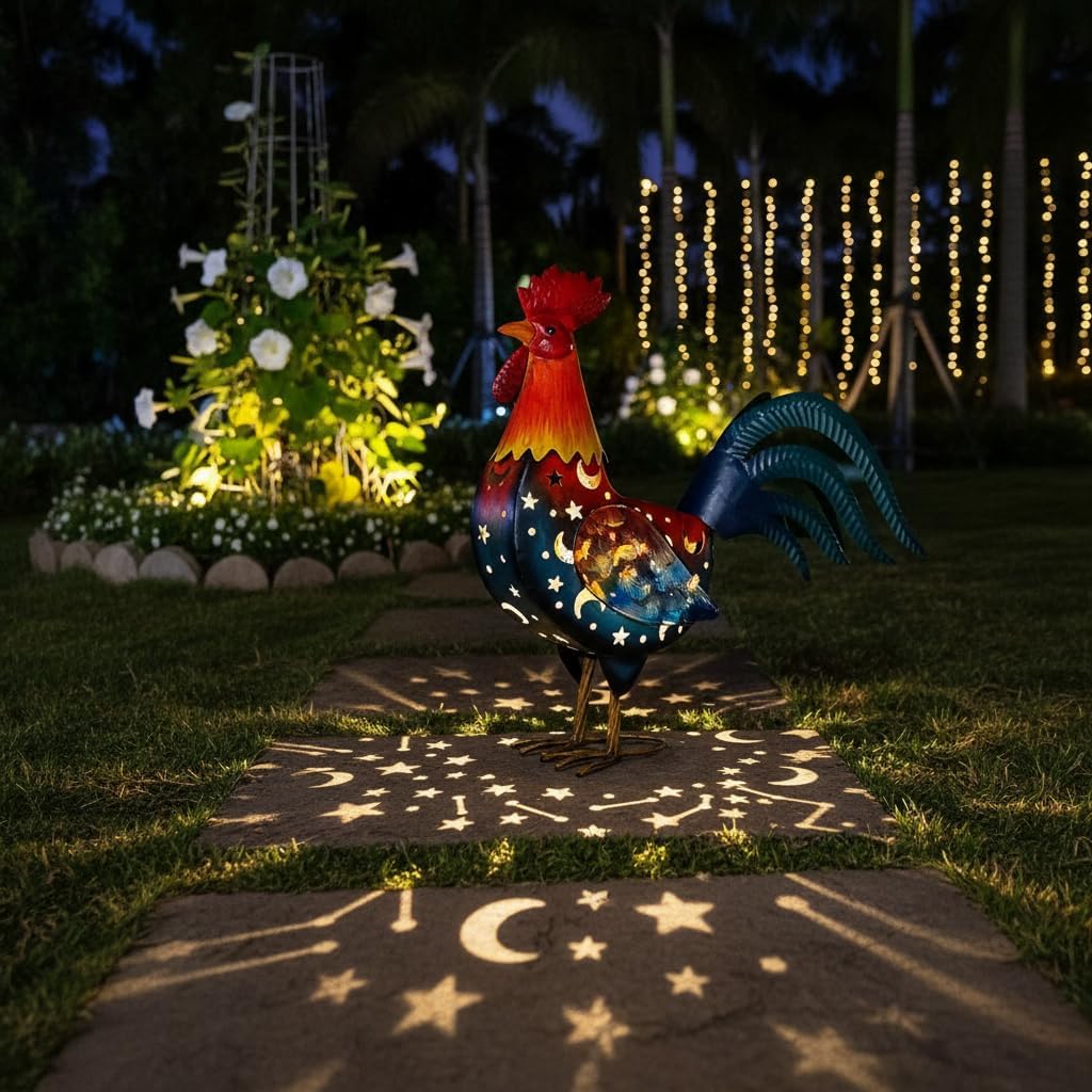 LIFFY Metal Rooster Yard Decor,18 Inch Solar Chicken Yard Decorations Outdoor,Garden Rooster Decor for Outside,Lawn Statues Decorative Ornaments for Home Patio Backyard Landscape