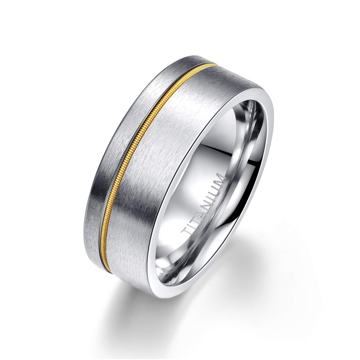 EmpsoulEmpsoul 8mm Men's Titanium Ring Gold Line Center Wedding Engagement Ring