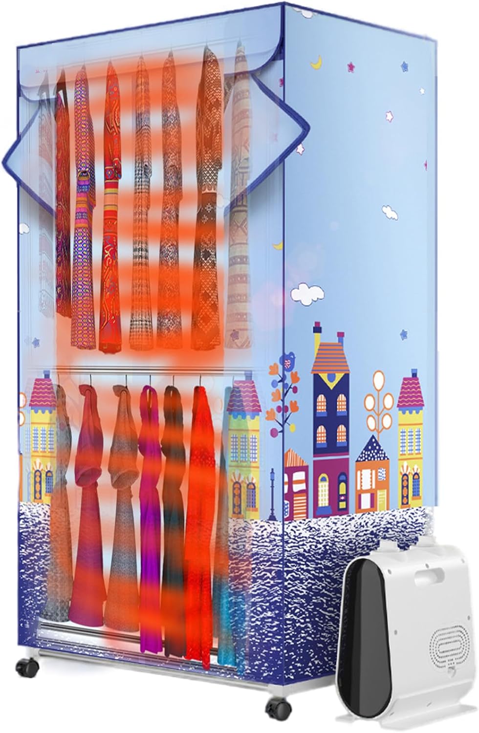 Electric Clothes Drying Rack, Foldable Home Clothes Drying Frame 2 Tier Rack 60 Inch Rolling Drying Wardrobe Air Dryer, Portable Dryer