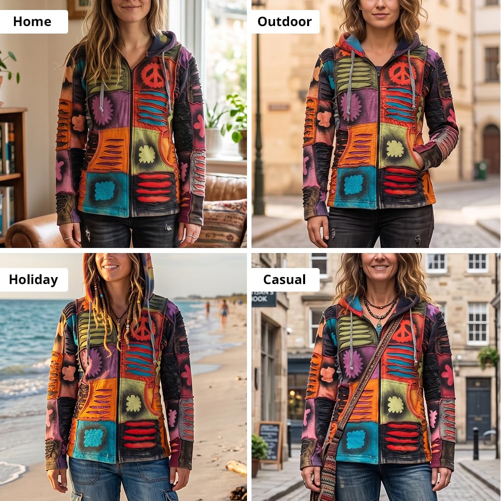 Shopoholic Mode Femme Pixie Hippie Emo Gothique Capuche Hippie Pull Boho Cardigan