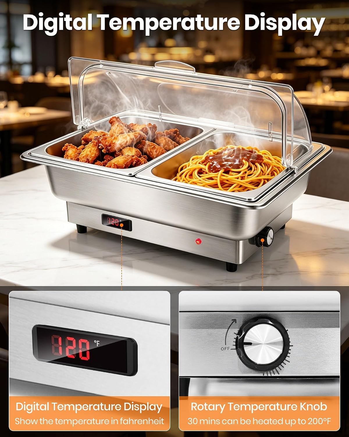 9L Chafing Dish Buffet Eléctrico Acero Inoxidable Calentador de Buffet (Plateado 1)