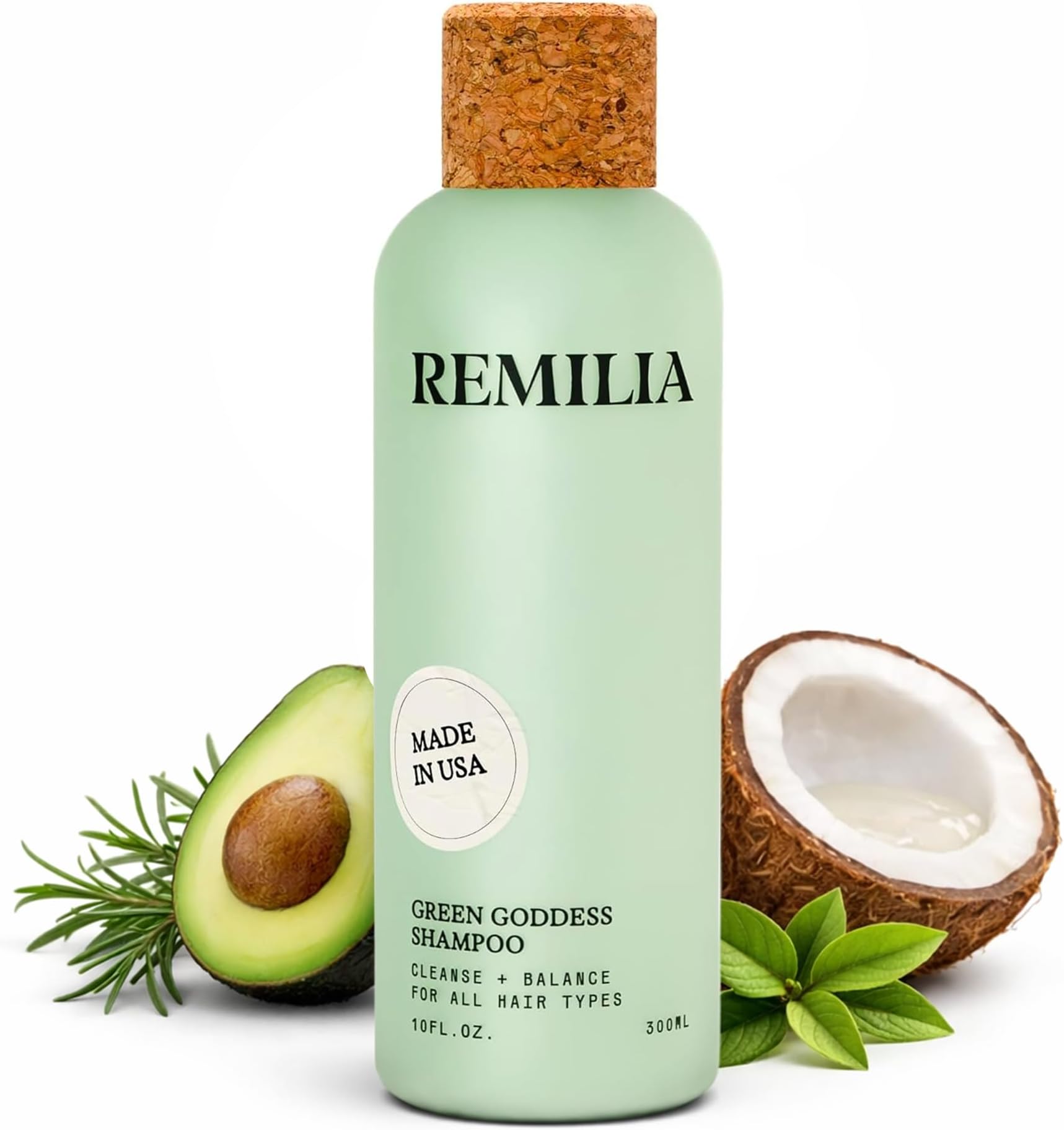 Remilia Green Goddess Shampoo with Rosemary Oil, Panthenol B5, Green Tea & Botanical Extracts - Vegan Cleansing Daily Hair Care Formula for Men & Women - 300 ml - 10 fl oz