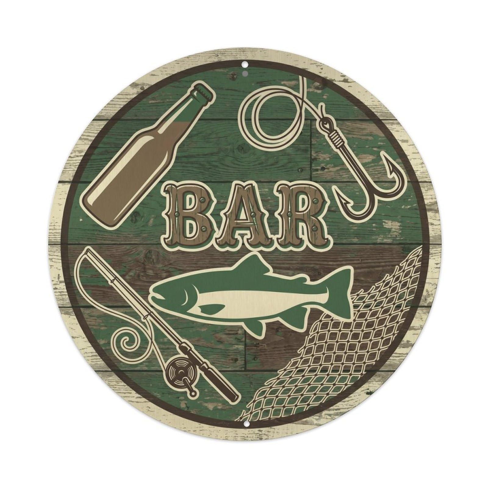 BAR Vintage Fishing Emblem Metal Tin Sign Plaque