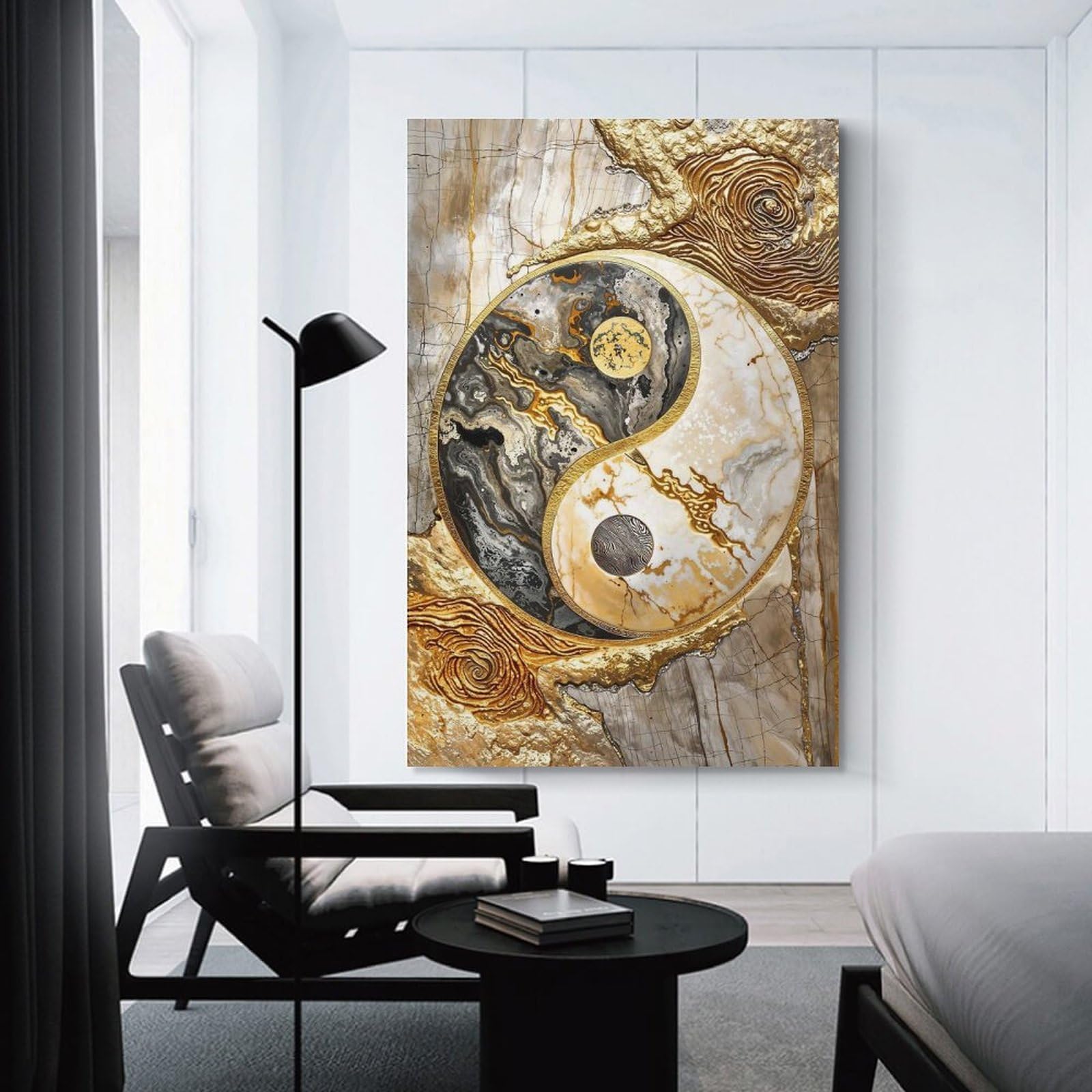 sinyumoney Golden Yin And Yang Unity Art Work for Home Walls for Rustic Bath Decor Canvas Art 24x36inch(60x90cm)