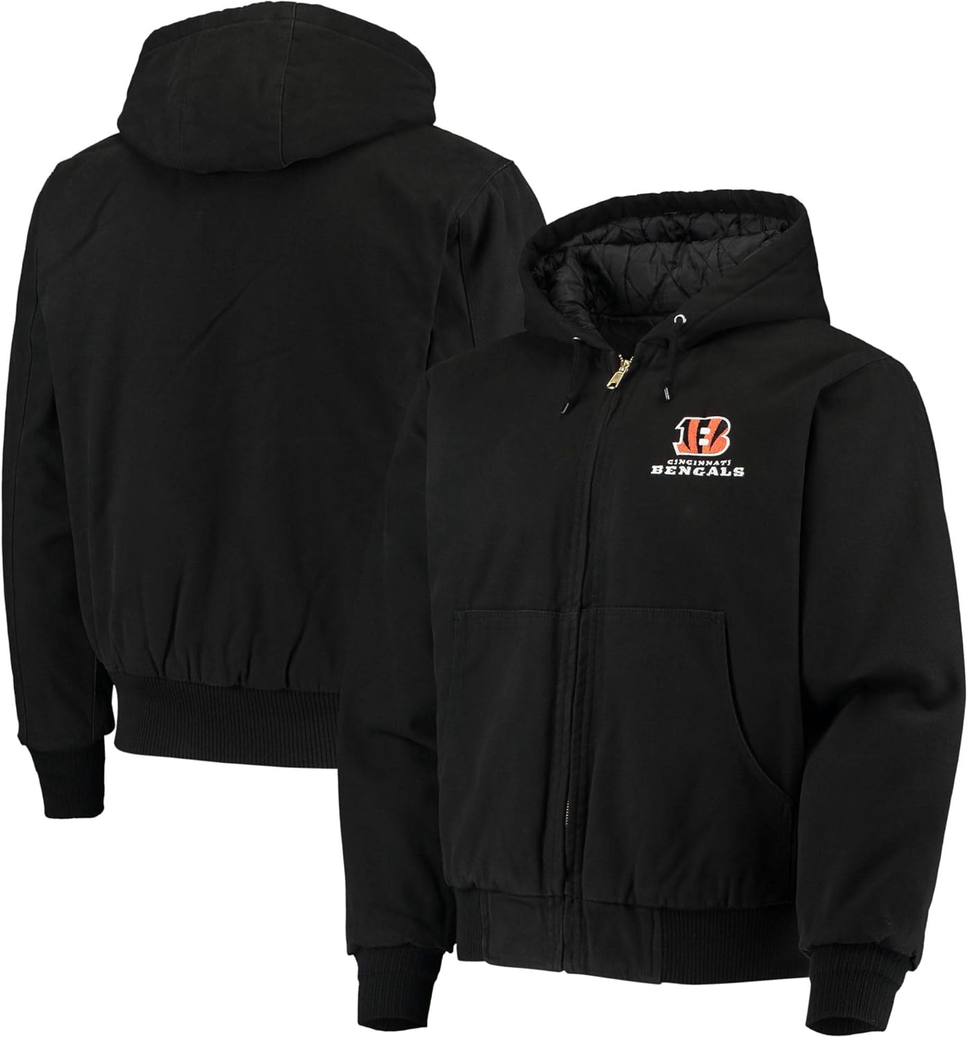 Dunbrooke NFL Cicinnati Bengals Dakota Canvas Quilt Lined Hooded Jacket, Black, Small