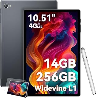 10.5 inch Tablet PC, Blackview Tab 15 Pro Android 12 Tablets, 14GB+256GB/TF 1TB, 8280mAh, 13MP+8MP, Octa-Core Gaming Tablet, 4G LTE Tablets with Dual SIM Card Slot, Widevine L1, Quad-BOX Speakers-Grey