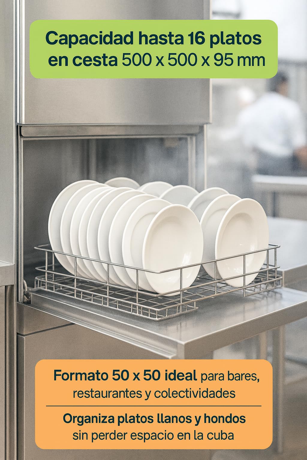 Cesta Platos 500x500x95 Metalica Rejilla Lavavajillas Industrial 50x50 Recambio Profesional Compatible con Jemi hasta 16 Platos Lavaplatos Cocina 3502041