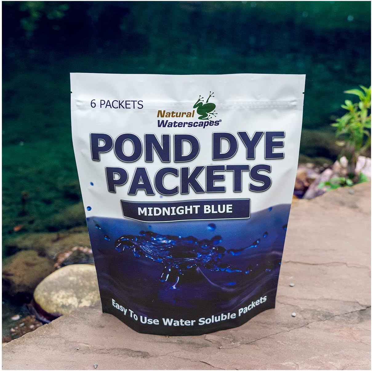 Midnight Blue Pond Dye Packets - 6 Water Soluble Packs of Lake Dye Treatment