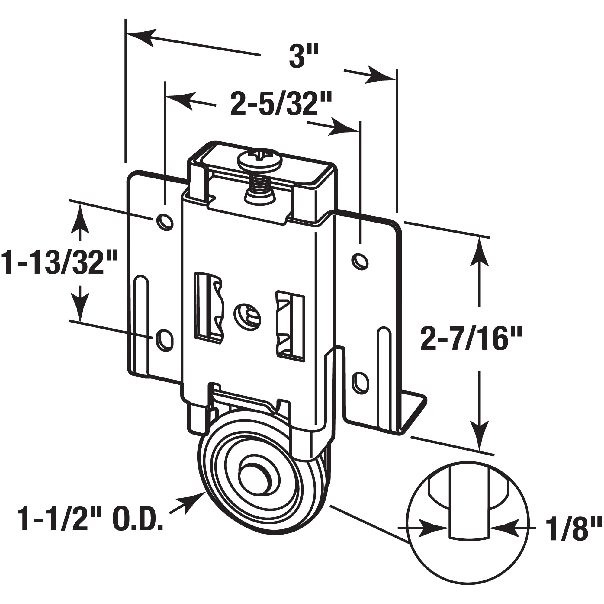Prime-Line N 7404 Mirror Closet Door Roller, 1-1/2 In. Convex