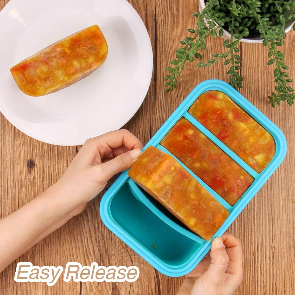 Webake Silicone Freezer Tray with Lid, Food Storage Container, 1 Cup Portion, Ice Cube Tray for Soup Sauce Meal Prep, BPA Free