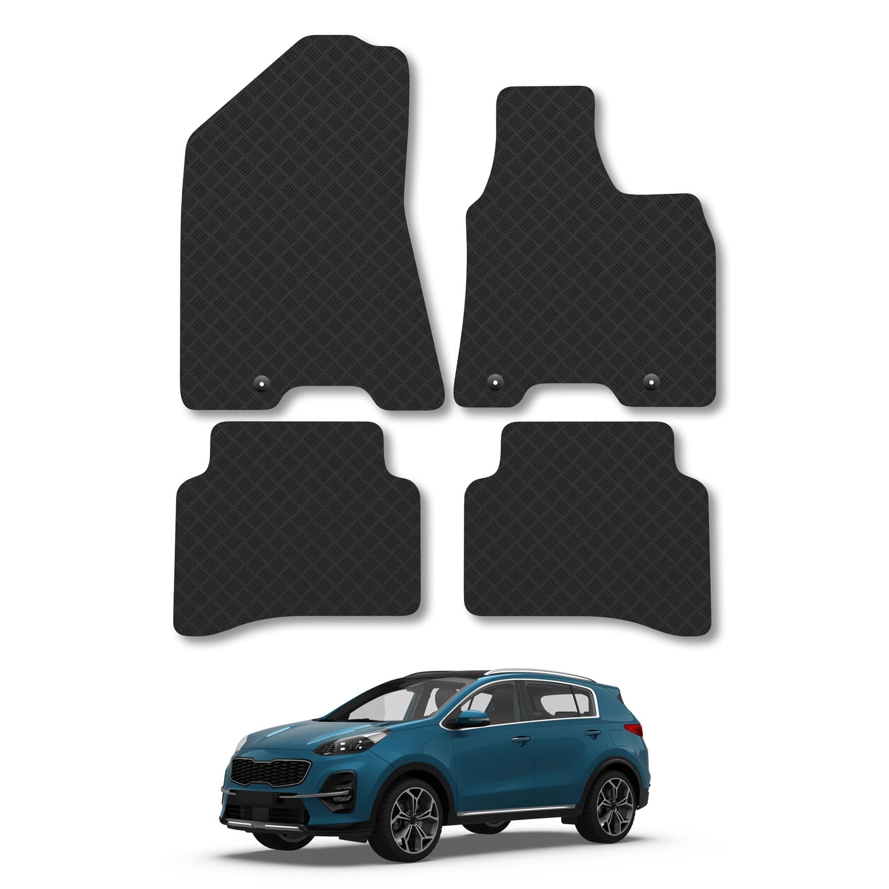 Rubber Car Mats Compatible with Kia Sportage (2016-2021) [PRESS-STUD CLIPS] Tailored Floor Mats Set Custom Fit Anti-Slip Backing Heavy-Duty Waterproof Easy-Clean Durable All Weather Full Coverage