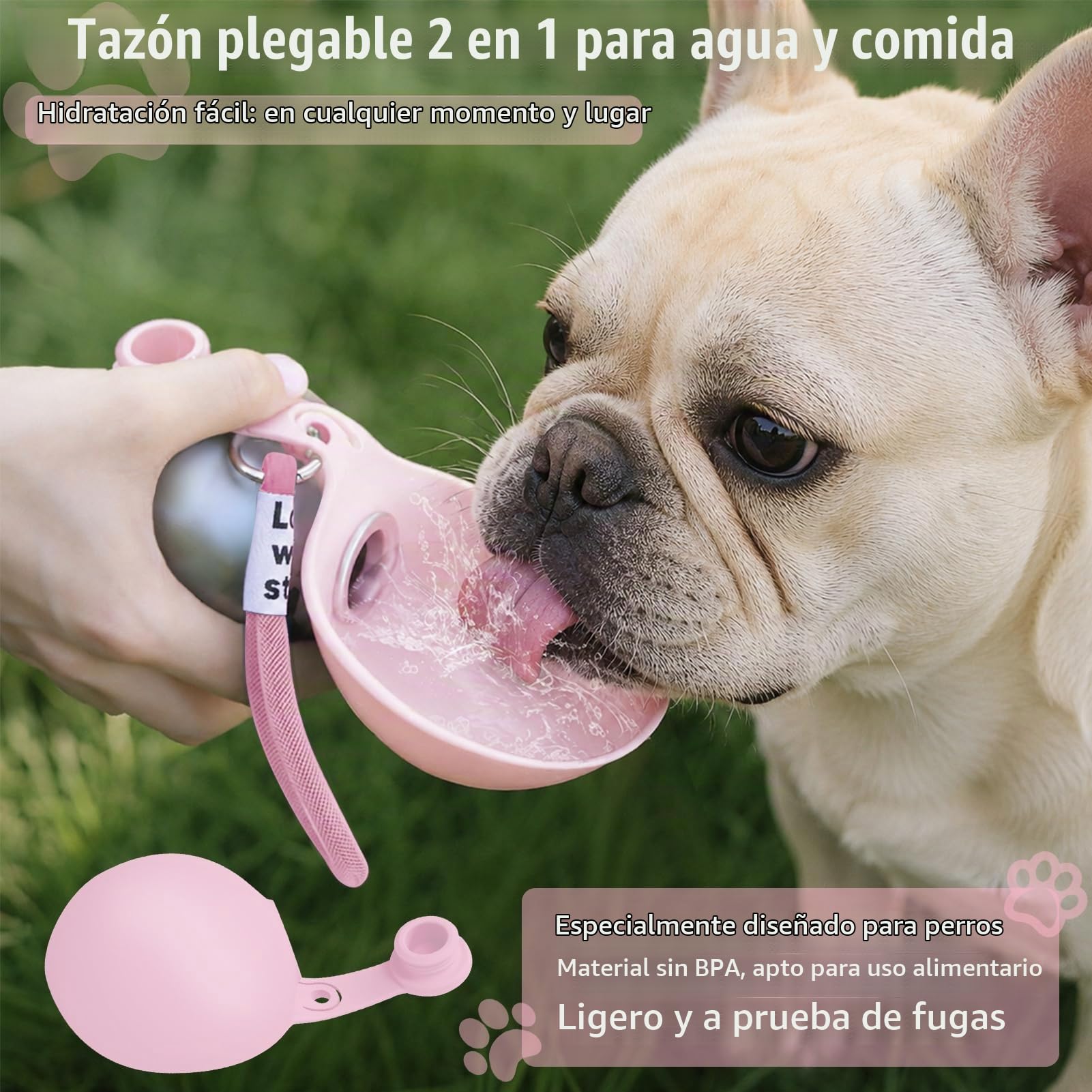 Shinybox Botella Portátil para Perros, 285 ml Botella para Perros para Viajes con Cuenco de Silicona, a Prueba de Fugas, para Perros Pequeños, Gatos, Viajes, Camping, Paseos