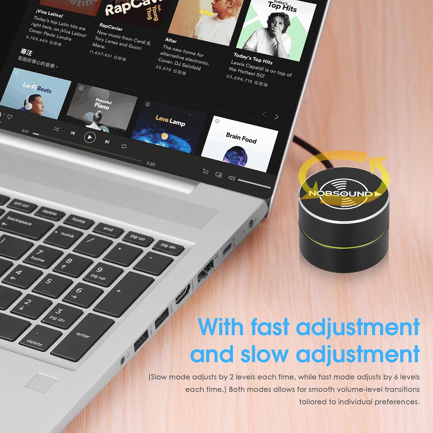 Nobsound DV-01 USB Volume Control Knob demonstrating volume adjustment