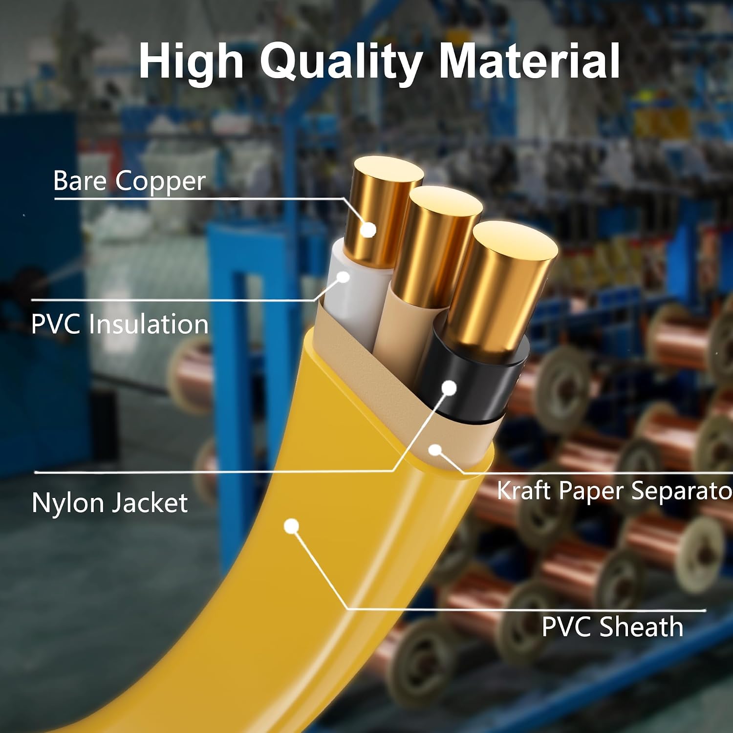 HUANCHAIN Indoor 12/2 W/G NMB Wire Yellow 100FT Non-Metallic Sheathed Cable