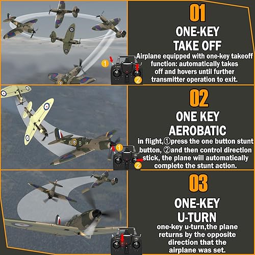 Miniatura 4 de Avión RC - Avión RC de 4 canales - Aviones de control remoto listos para volar Spitefire para principiantes adultos con sistema de estabilización