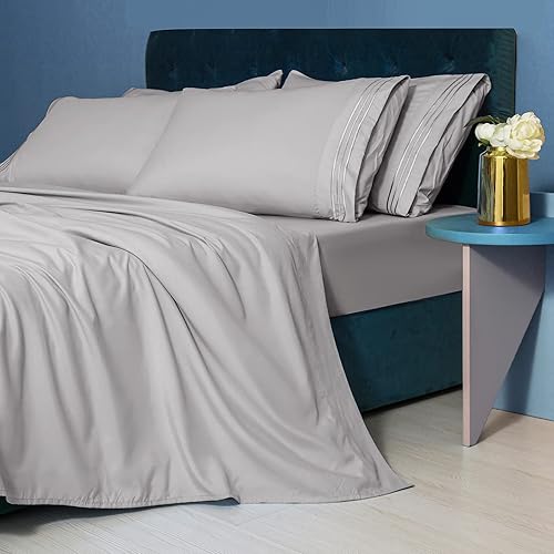 LIANLAM Twin XL Sheet Set - 4 Piece Bed Sheets - Super Soft Brushed Microfiber 1800 Thread Count - Breathable Luxury Sheets Deep Pocket - Wrinkle Free (Grey, Twin XL)