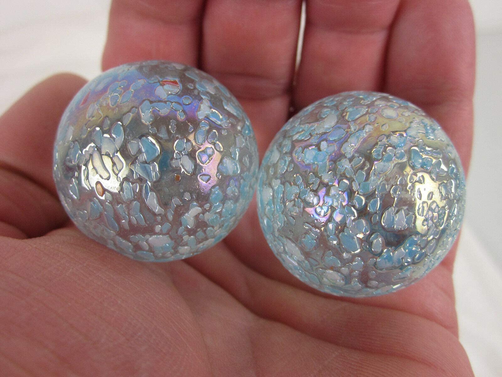 Big Game Toys Set of 2 Opal Sparkle 35mm Boulder Translucent Iridescent Sparkle Speckle Glitter Large Shooter Solid Glass Marbles Home Decor/Vase Filler/Aquarium