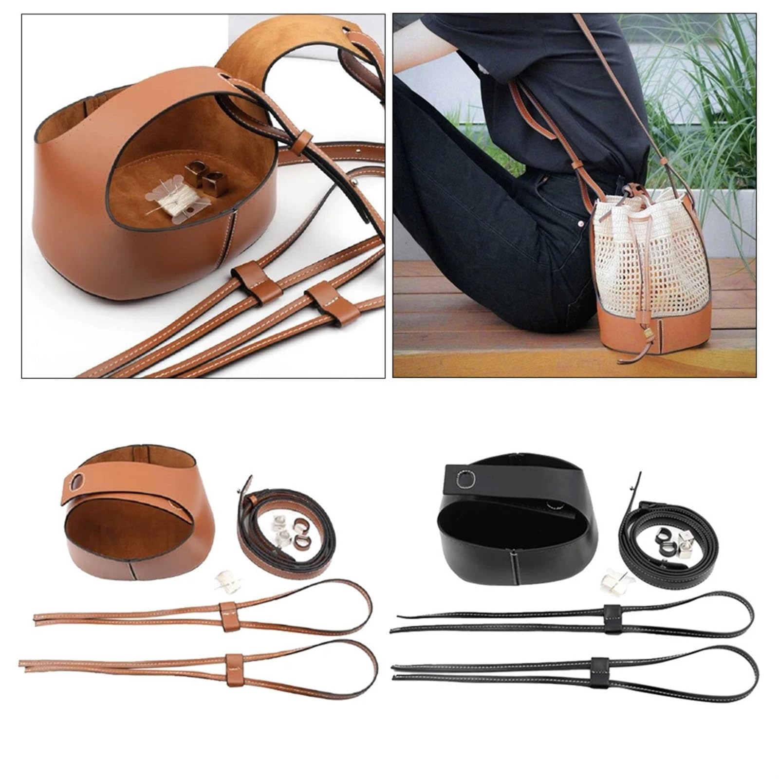 Fondo per Borsa Fatto a Mano per Borse Lavorate Base Inferiore for Borsa in Pelle Fai da Te Lavorata a Maglia all'Uncinetto for con Fibbia a Tracolla(Black)