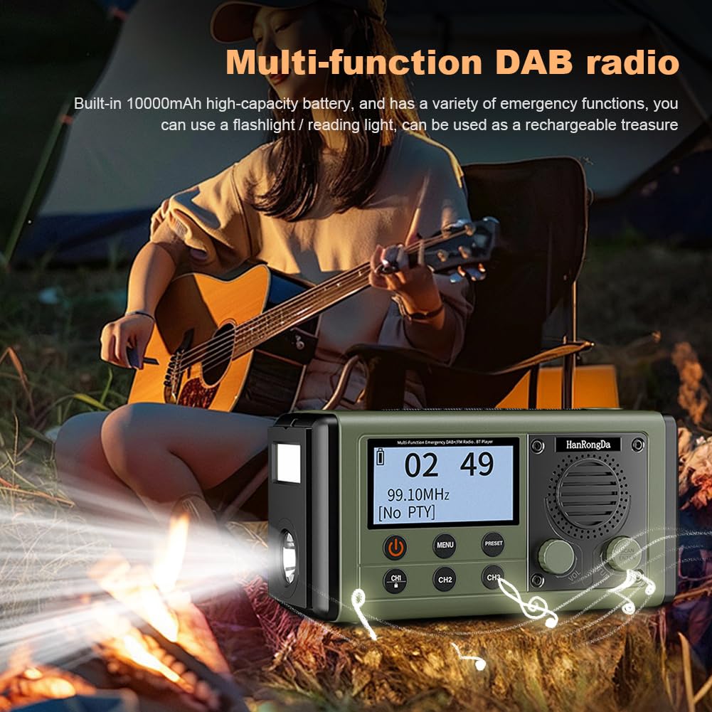 Radio DAB FM 10000 mAh z korbą słoneczną i głośnikiem do radia kempingowego na zewnątrz