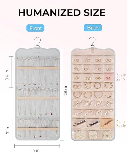 Miniatura 6 de BAGSMART Organizador de joyas colgante con colgador, ganchos de metal, soporte de joyería de doble cara para aretes, collares, anillos en el