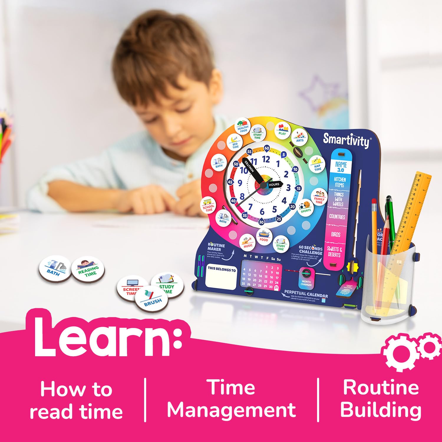 Smartivity DIY Interactive Clock With Stationary Organiser For Kids Ages 6-12|Features An Infinity Calendar|Birthday Gift For Boys&Girls|STEM Educational Toy For 6,7,8,9,10,11,12 Years,Multicolour - Image 2 thumbnail