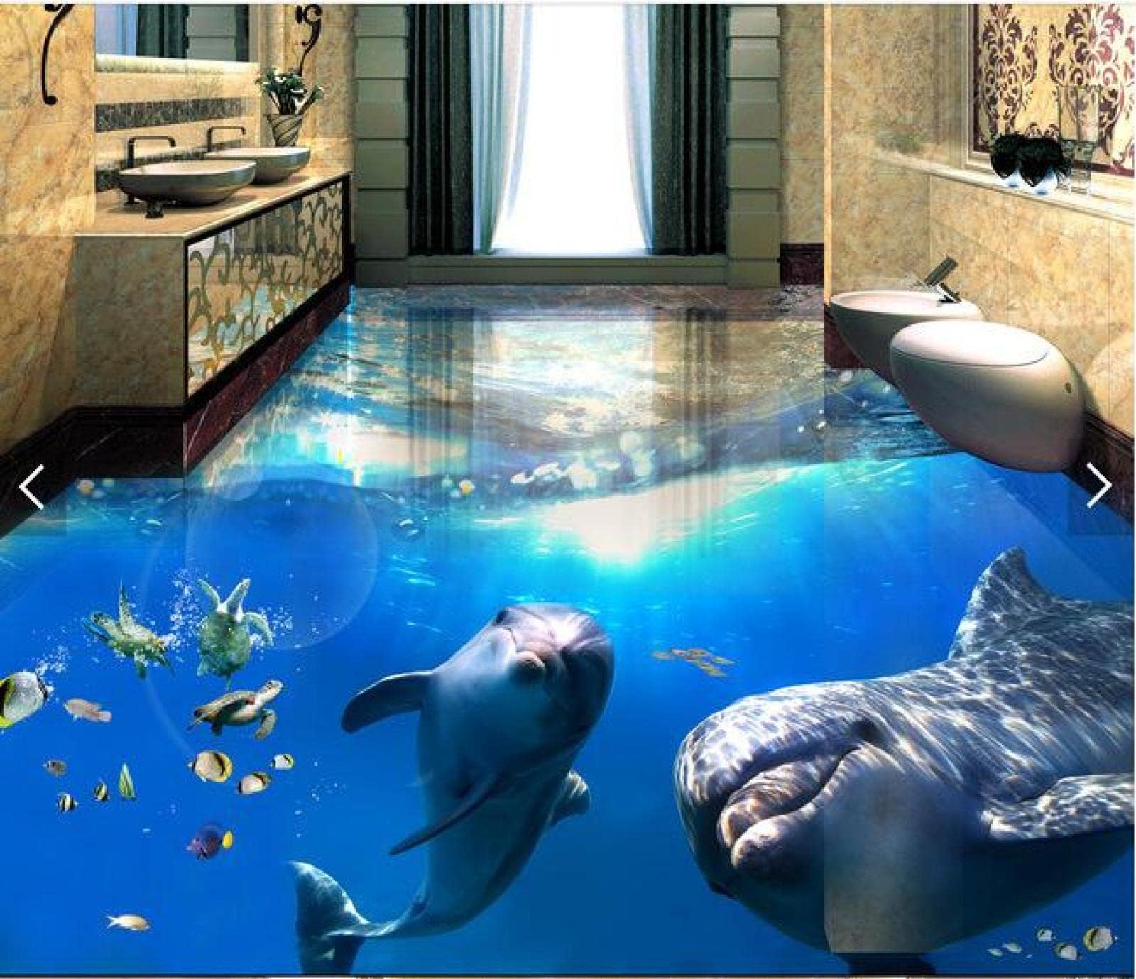 Wall Mural Wallpaper 144 x 100 inch (Width x Height) 3D Flooring Custom Waterproof Wallpaper Beautiful sea World Dolphin 3D Bathroom Flooring Picture Photo Wallpaper for Walls 3D