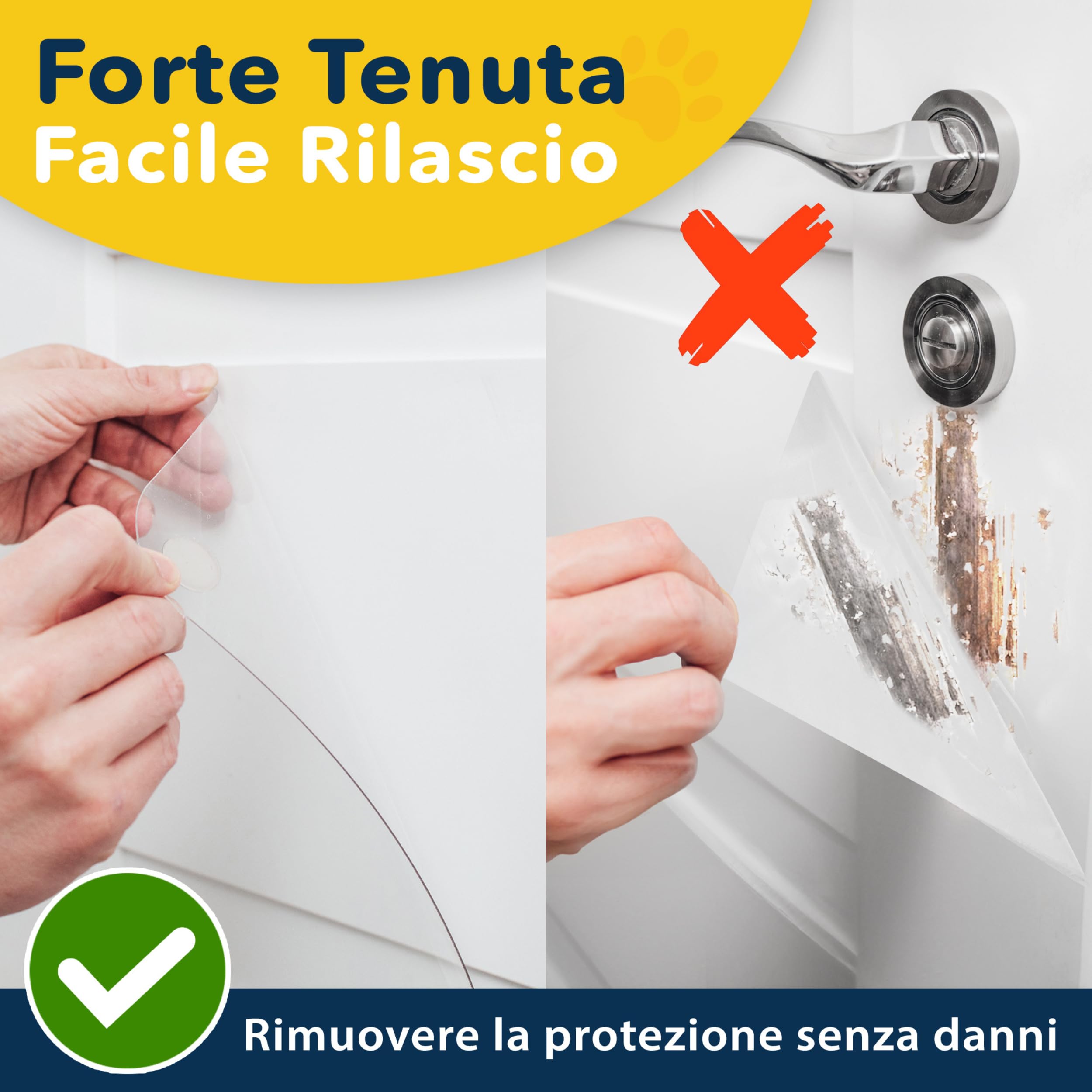 Protecto Proteggi Porta Graffi Cane Gatto 75 x 50 cm – Protezione Antigraffio Gatto Cane Resistente - Installazione Facile - Protezione Muro Trasparente Antigraffio - Mobili, Pareti, Porte, Finestre