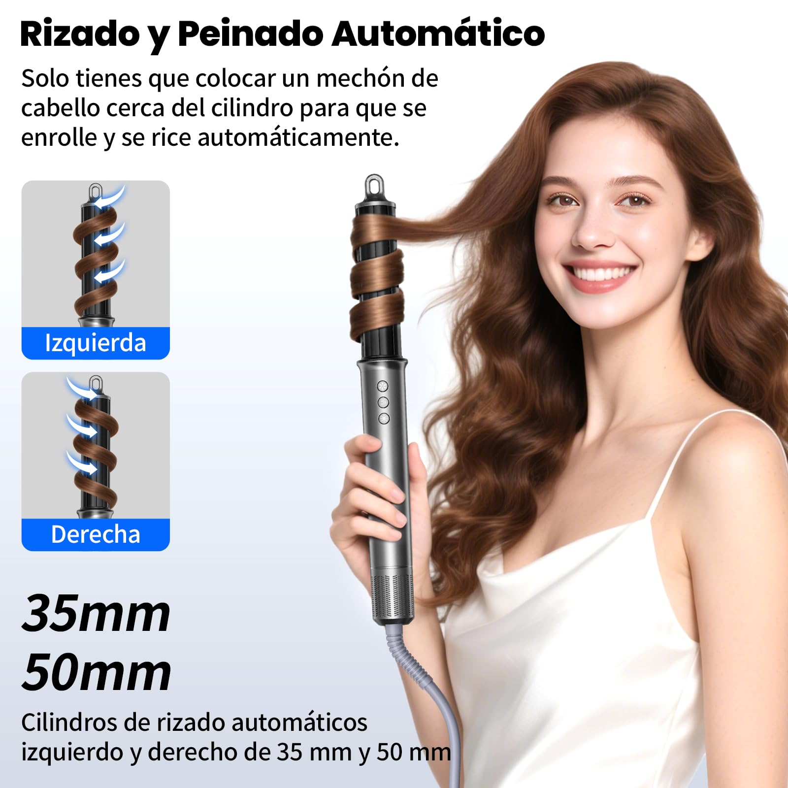 MANKIW 5 en 1 Air Styler Multifuncción, Cepillo Secador de Pelo Iónico de Alta Velocidad, con Auto-Rizadores 35/50mm, Cepillo Alisador, Voluminizador, 3 Temperaturas