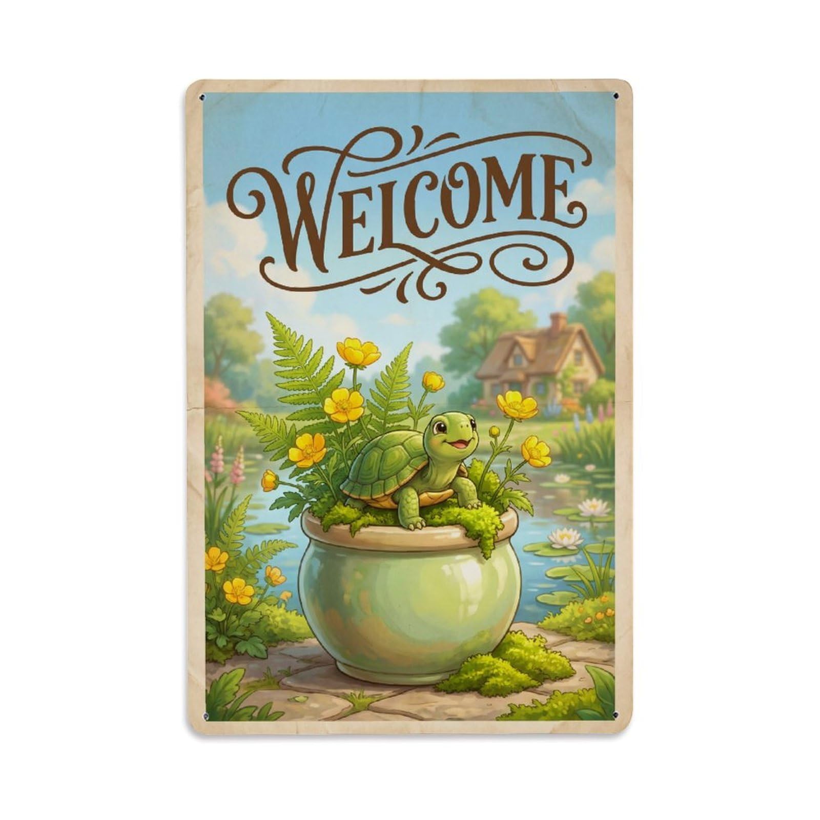 Cxhjca 8X12inch(20X30cm) Vintage Welcome Turtle Peaceful Place Metal Tin Sign