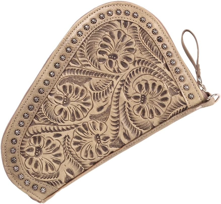 American West Handcrafted 100% Genuine Leather Padded Gun Case for Men and Women with Zipper Closure Western Collection