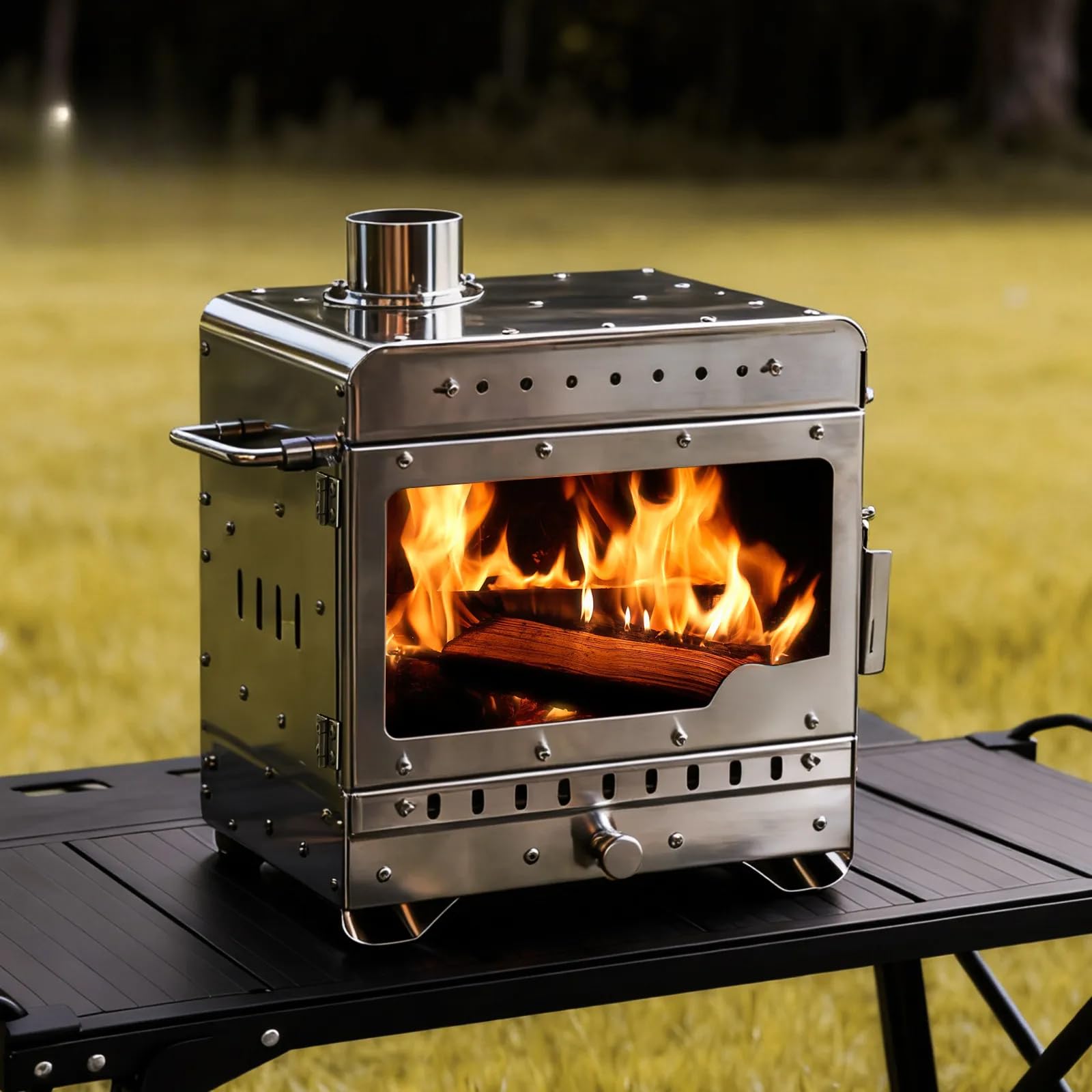 Réchaud de camping sans fumée en acier inoxydable avec chauffage de tente intégré