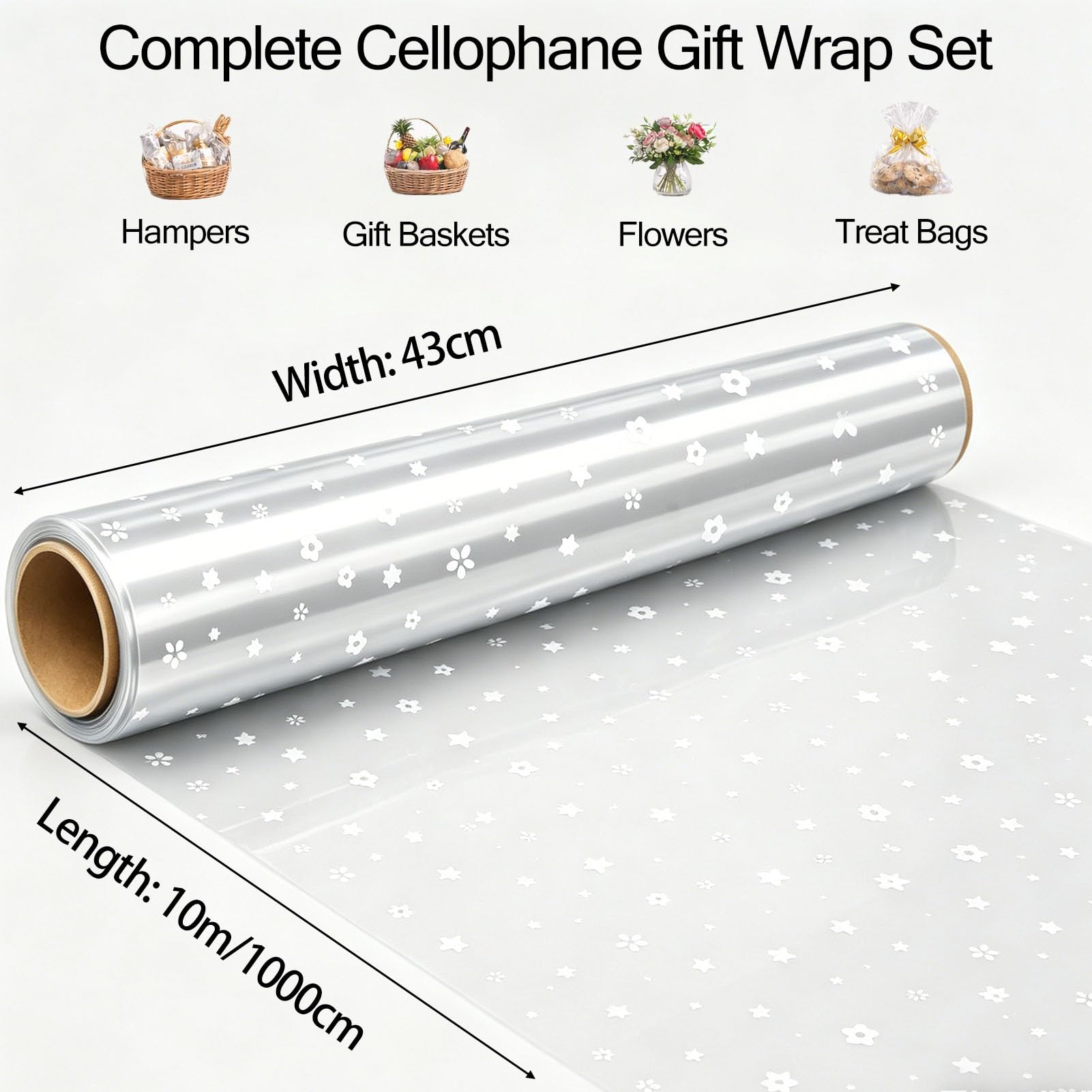 RYIRXI Rollo Papel de Regalo Celofan Transparente con Flores Estrellas Dibujos, Papel Envolver Celofán Regalo Cumpleaños Boda Navidad Envolver Regalos Personalizado