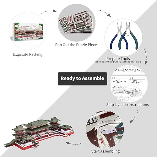 Vista 32 de Piececool - Rompecabezas de metal 3D para adultos, juego de modelo metálico del Pabellón Tengwang, construcción arquitectónica famosa china