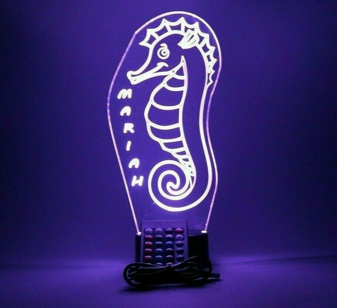 MIRROR MANIA Sea Horse Night Light Up Lamp LED Free Engraved Custom Name Personalized Seahorse Magical Fish Table Lamp, with Remote, 16 Color Options, Dimmer, It's Wow, Great Gift