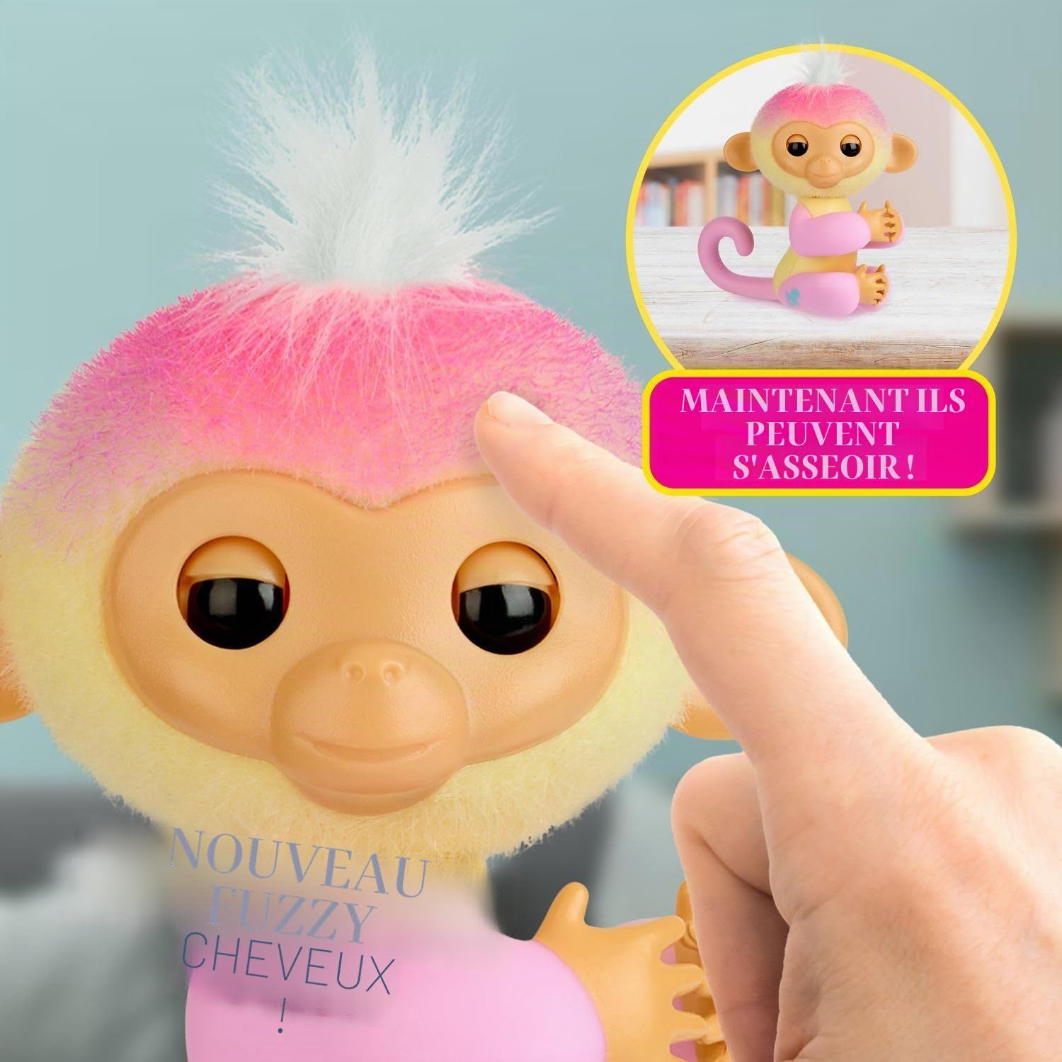 Fingerlings 2023 Ensemble bébé interactif avec lit bébé et Chaise Haute 2 en 1 et 6 Accessoires (à partir de 5 Ans)