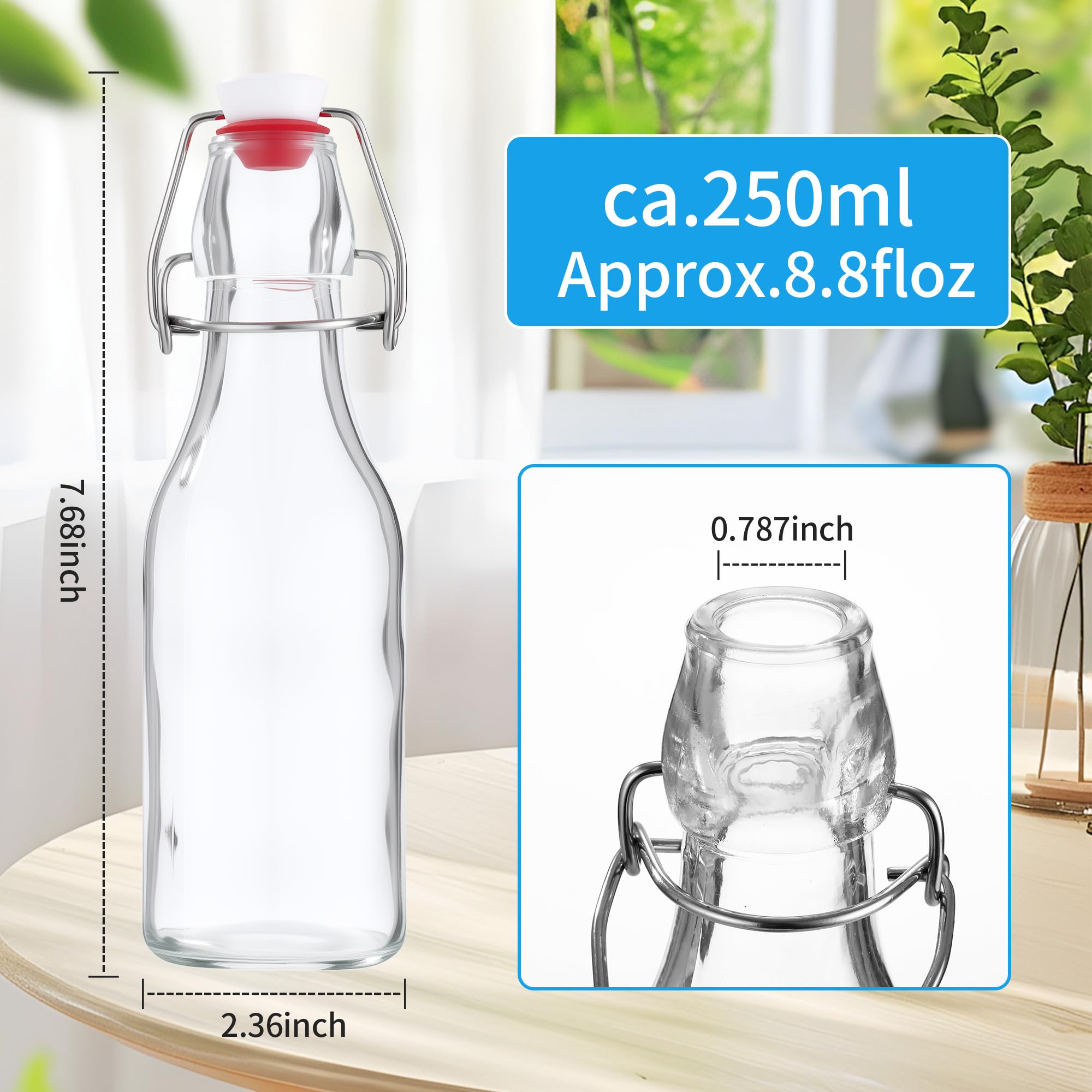 Nuangoo Set da 10 Bottiglie in Vetro da 250ml con Tappo Ermetico,Bottiglie Vetro,Bottiglie Riutilizzabili Bottiglie Vuote per Birra, Olio, Succhi, Soda
