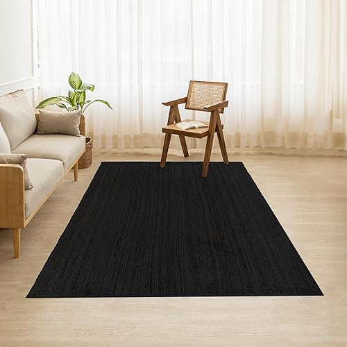 Vista 115 de HOMEMONDE Alfombra redonda de yute natural de 6 pies, tejida a mano, reversible, vintage, rústica, bohemia, respetuosa con el medio ambiente