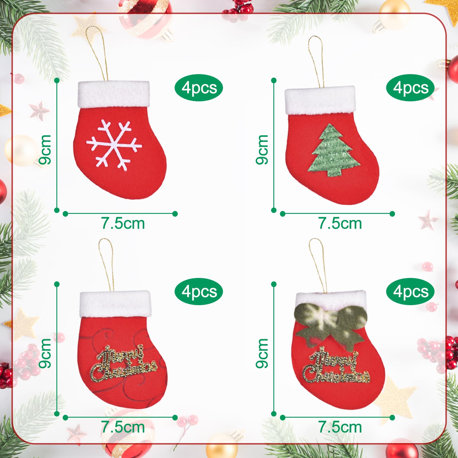 FAOKZE 16 Pezzi Mini Calze di Natale, Calza di Babbo Natale, Calza di Natale da Appendere, Camino Calza di Natale per Natale Albero, Casa, Giardino Decorazione (Christmas Stocking-16