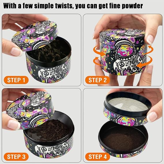 Herb Grinder Set, Large Spice Grinder 63mm(2.5 inch),4 Layers Full Color Painting Metal Grinder with Rolling Tray and Pollen Scraper, Brush (Astronaut Design)