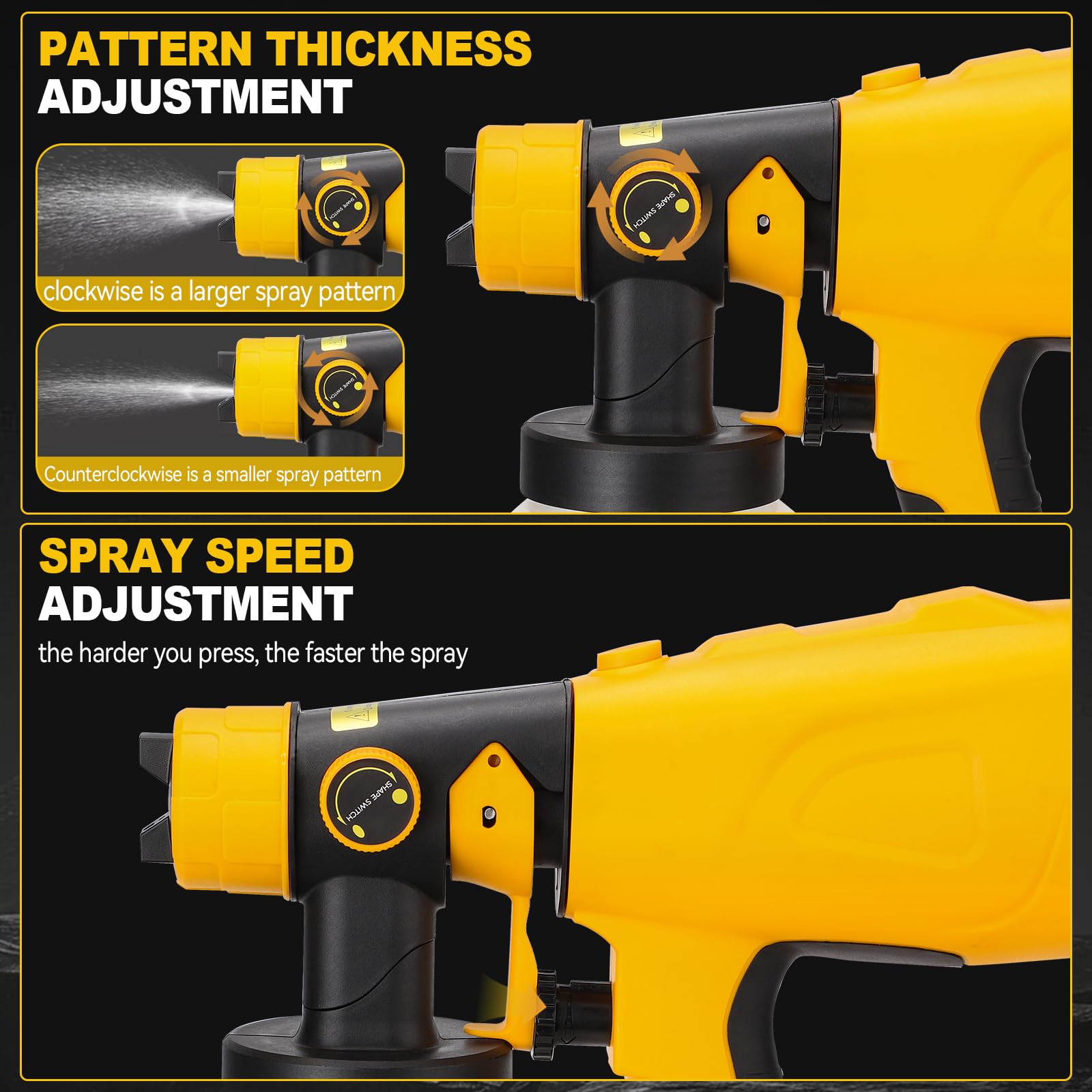 Pulverizador de Pintura inalámbrico para batería Dewalt de 18 V/20 V, Pistola de pulverización de Pintura eléctrica HVLP de Mano con 4 boquillas, contenedor de 1000 ml para Paredes, Vallas, Bricolaje