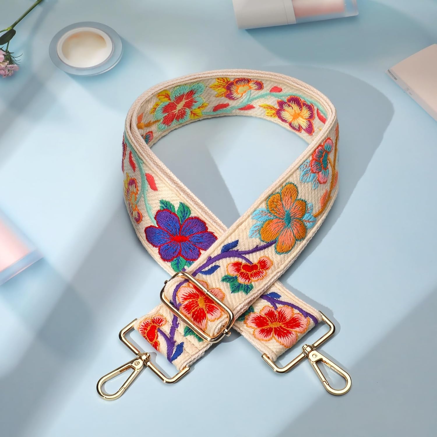 Crochet Flower Purse Strap,Knit Wide Replacement Crossbody for Shoulder Strap Bag Adjustable 2inch Guitar Strap - Image 2