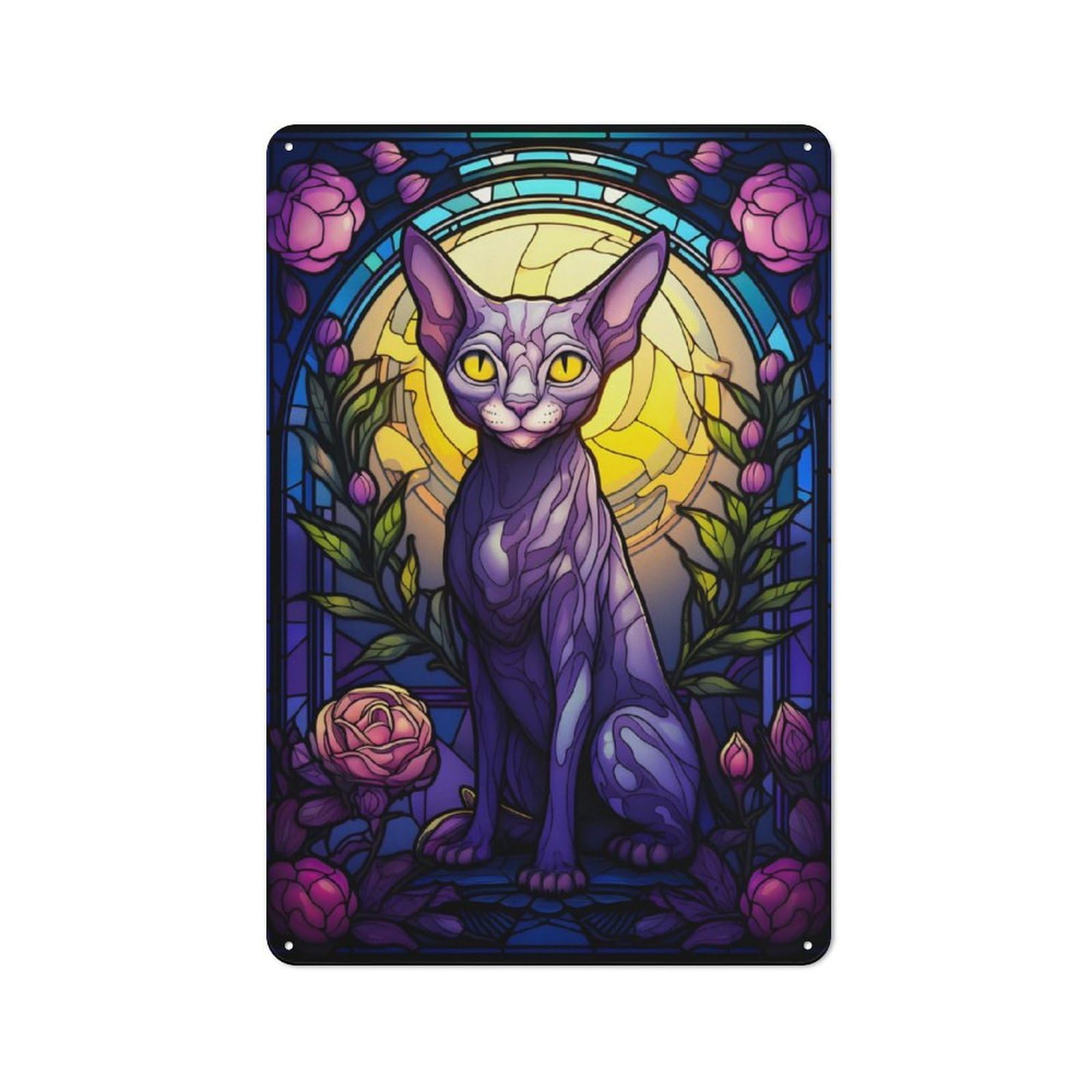 Junmoney Sphynx Cat Abstract Tin Wall Plaque 30X20cm With For Home Office Or Studio, A New Home Present For Creative Workspace Decorators