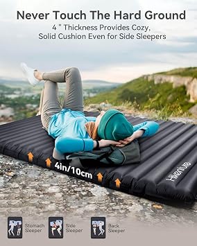 Hikenture Double Sleeping Pad with 2 Inflatable Camping Pillows Blue