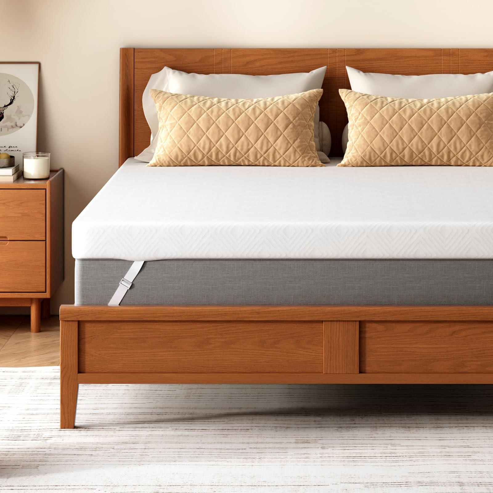 BedsPick Queen Mattress Topper 2 Inch Gel Memory Foam Mattress Topper - Removable Soft Cover with Straps Pressure