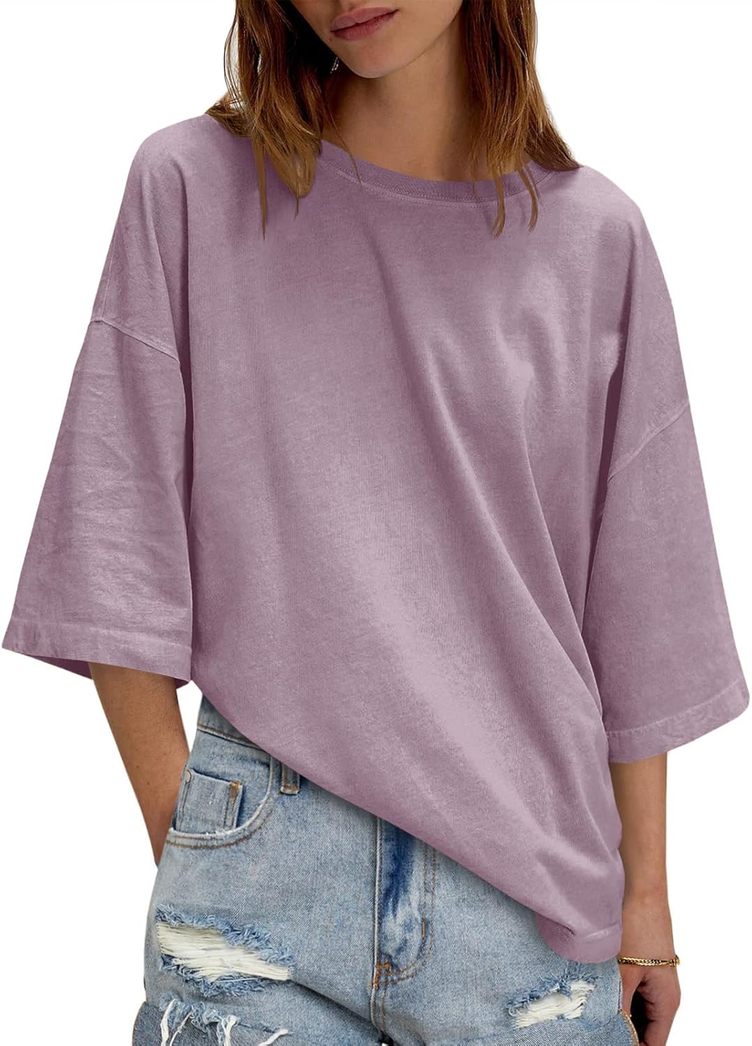 UNCLECAT Womens Oversized Half Sleeve T Shirts Summer Tops Trendy Crew Neck Loose Fit Workout Tee Clothes